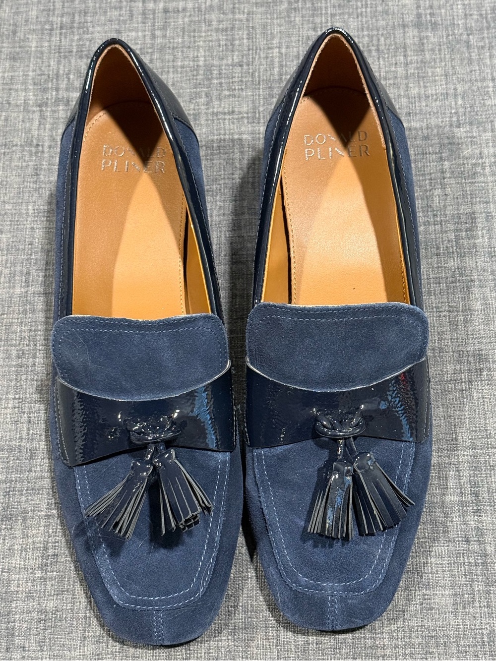 Donald J. Pliner Kressida Navy Suede & Patent Tassel Loafers